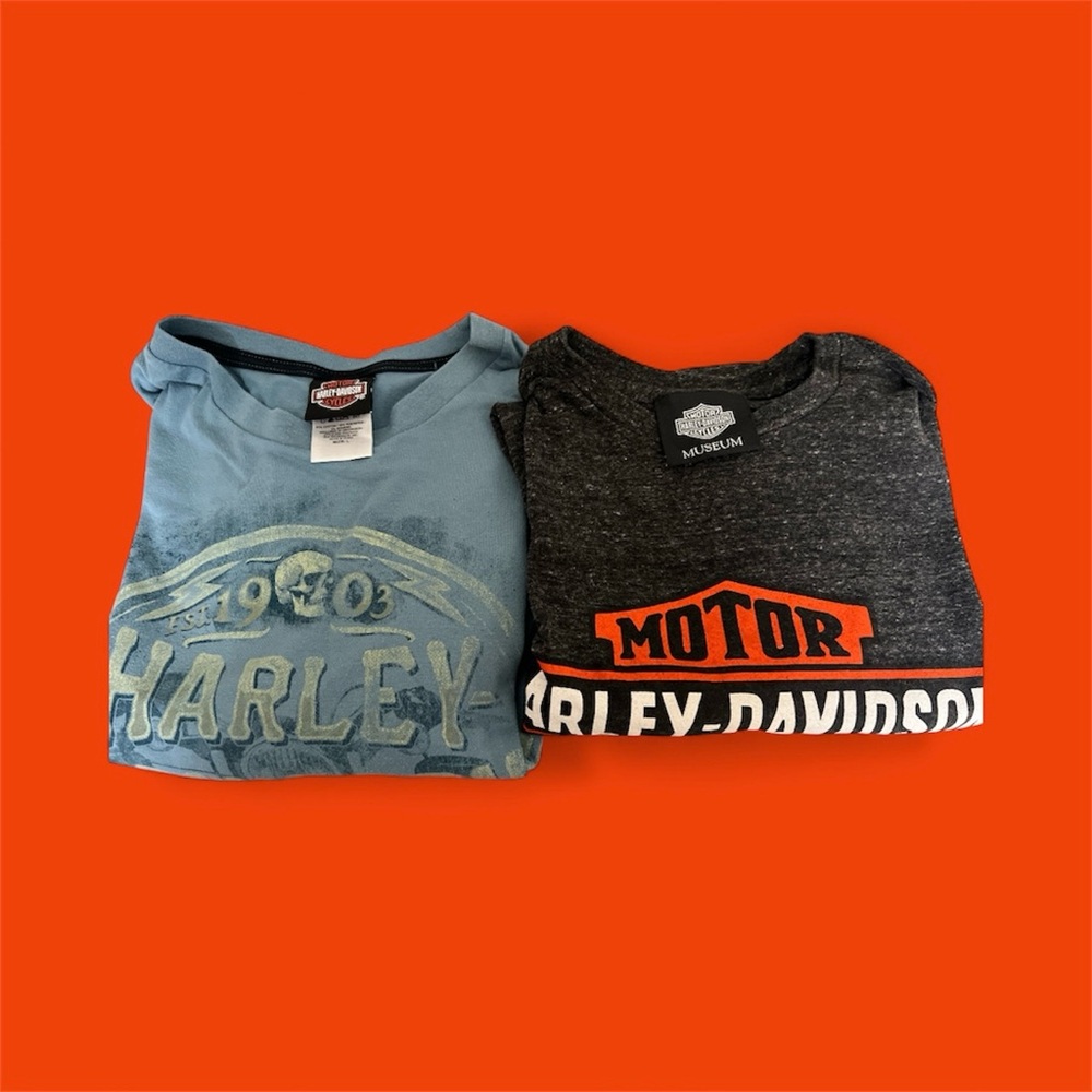 Harley-Davidson Blue and Gray Short Sleeve Tees